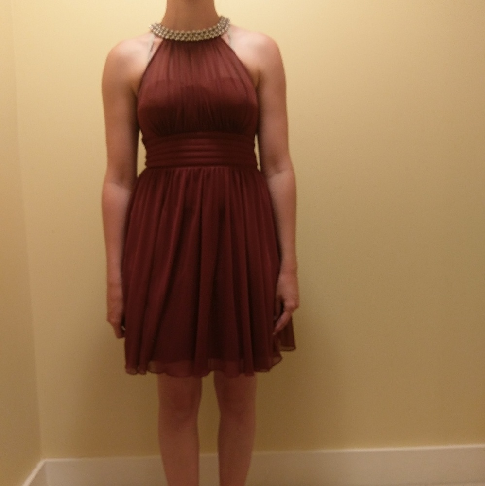 Maroon halter top knee length dress